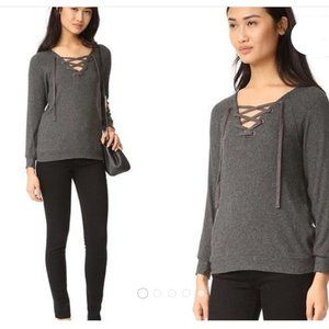 Velvet by Graham & Spencer XS Grey Long Sleeve Lace Up Top
